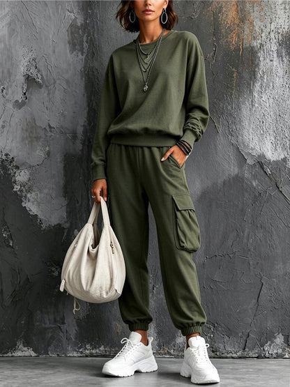 Cozy And Casual Cotton Sweatshirt And Pants Two-piece Set