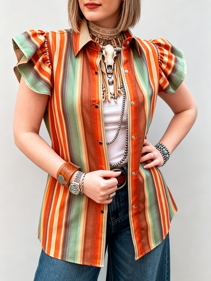 Boho-chic Striped Button-up Blouse