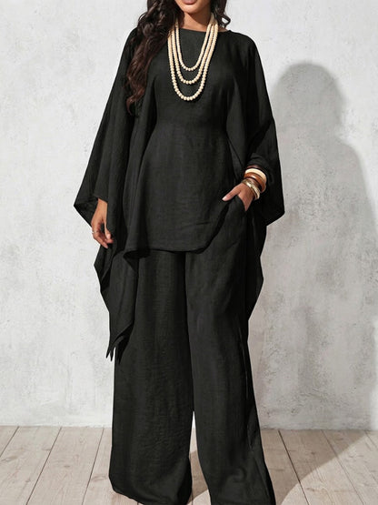 Loose-fit Casual Cotton-linen Blend Top And Trousers Two-piece Set