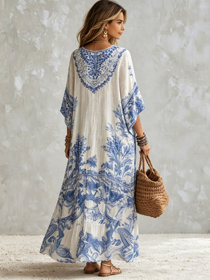 Bohemian Resort Style V-neck Cotton Dress