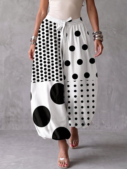 Bold Polka Dot Linen Ballon Pants