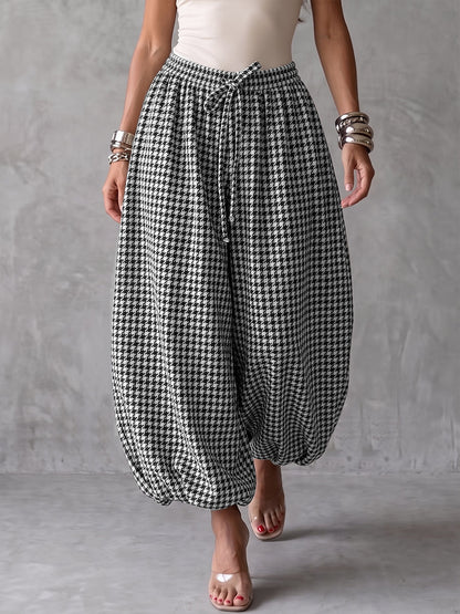 Classic Houndstooth Linen Harem Pants