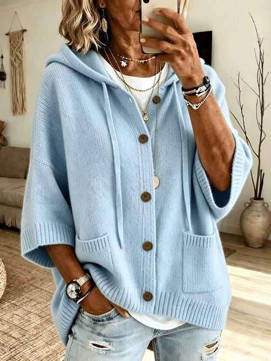 Vibrant Knit Hooded Oversize Cardigan