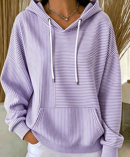 Casual Striped Cotton Hoodie
