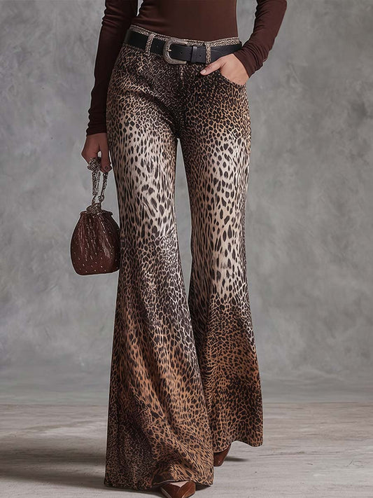 Women's Leopard Print High-waisted Casual Loose-fitting Flared Wide-leg Pants