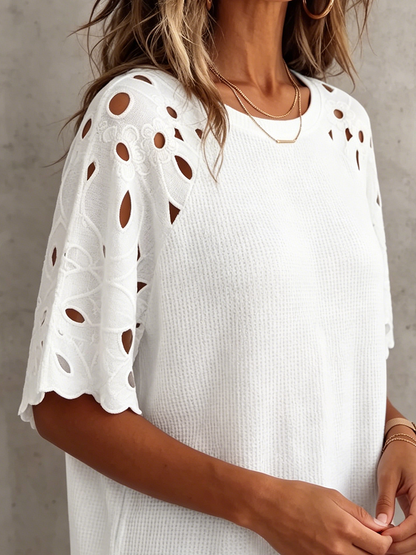 Boho Floral Embroidered Patchwork Knit Top
