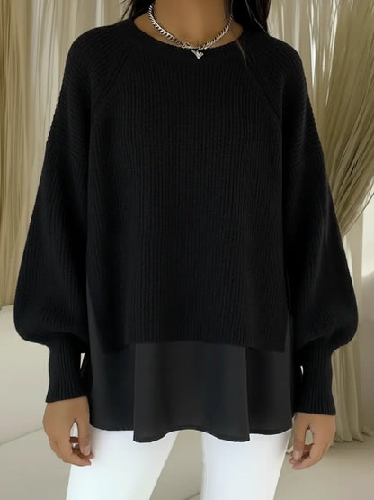 Women's Comfortable Patchwork Faux Two-piece Lantern Sleeve Sweater