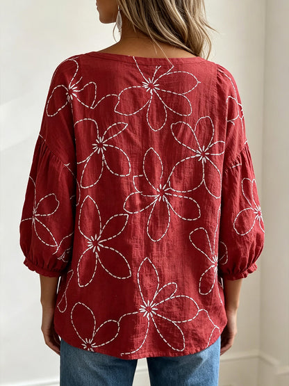Vintage Floral Print Square Neck Puff Sleeve Blouse