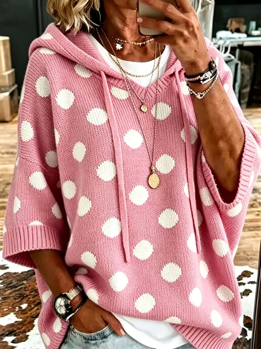 Casual Hooded Polka-dot Knit Pullover