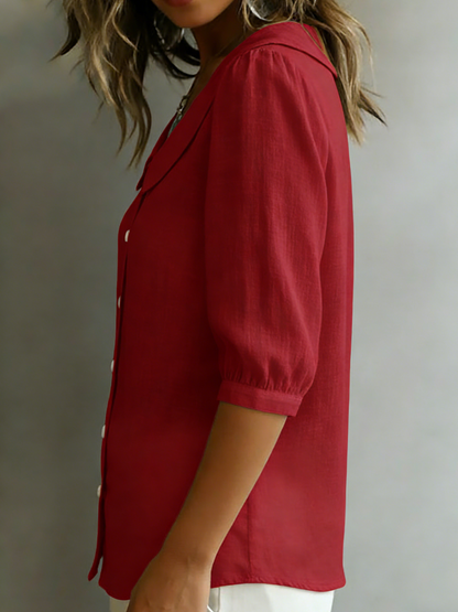 Retro Peter Pan Collar Button-up Cotton Shirt