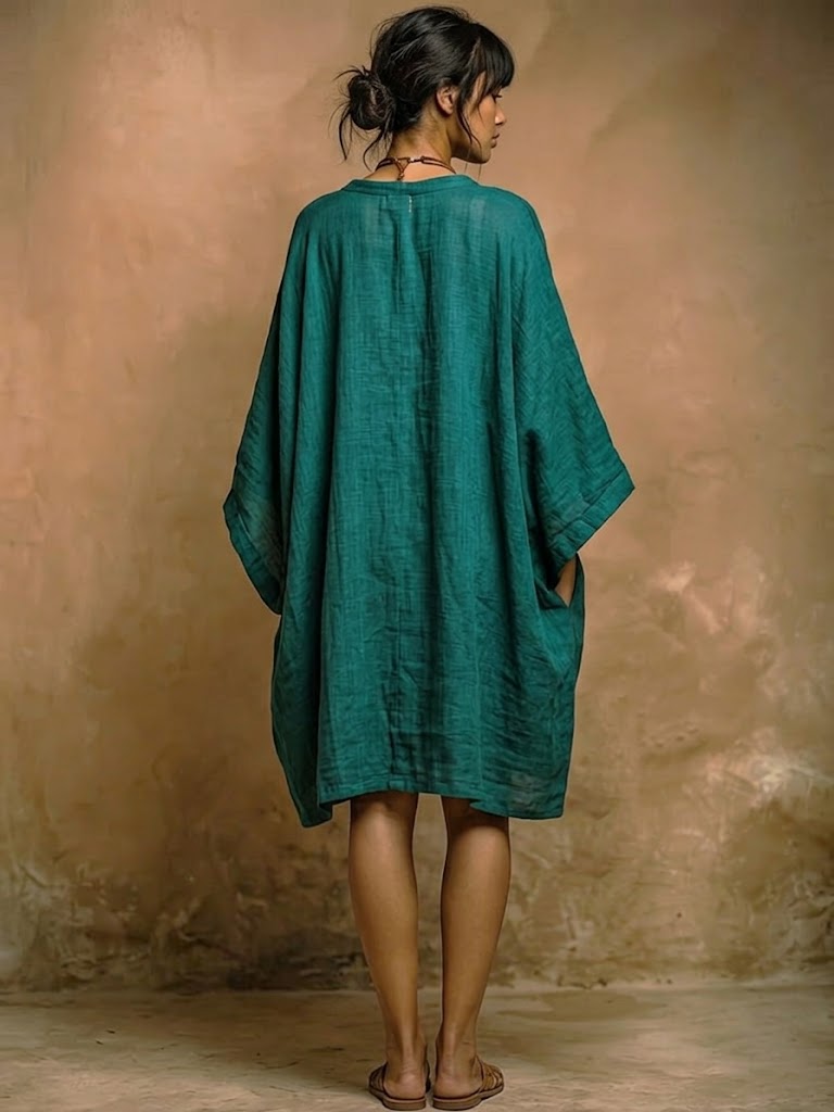 Loose-fit Casual Linen And Cotton Dress
