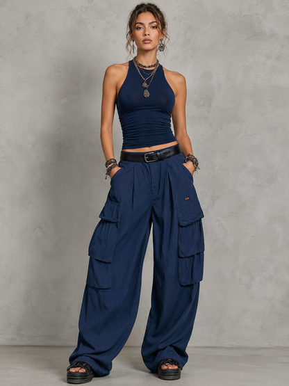 Casual & Cozy Cotton Vest and Cargo Pants Two-Piece Set