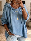 Casual Oversized Denim Drawstring Hoodie Pullover