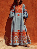 Bohemian Print Lantern-sleeve Maxi Dress