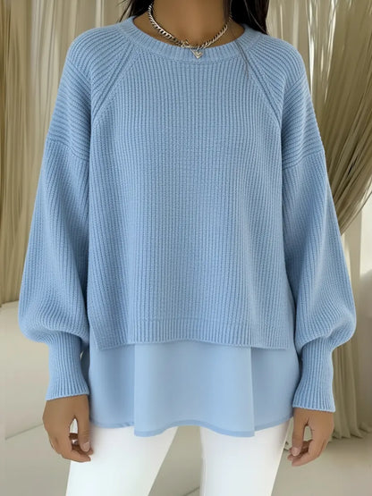 Women's Comfortable Patchwork Faux Two-piece Lantern Sleeve Sweater