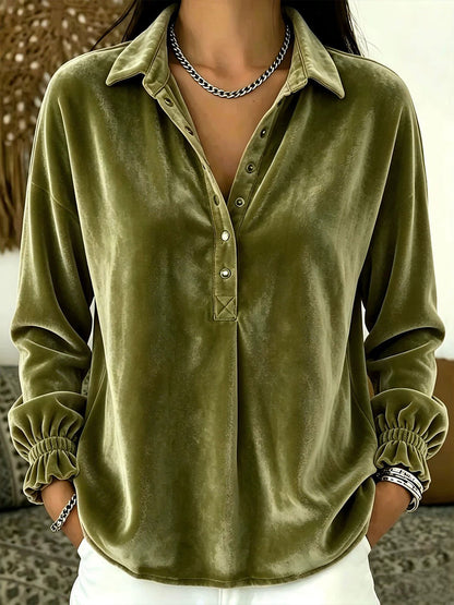 Cozy, Relaxed-fit Velvet Henley Top