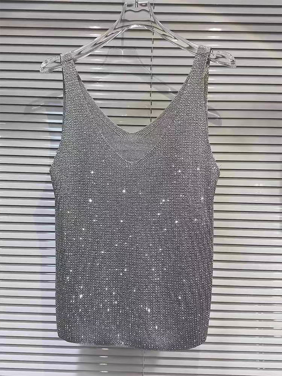 Stylish, Sparkling Rhinestone Knit Vest