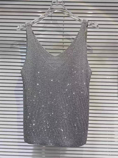 Stylish, Sparkling Rhinestone Knit Vest