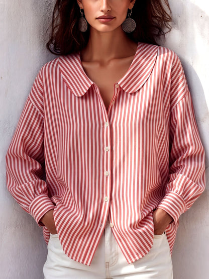 Retro Cozy Peter Pan Collar Striped Shirt