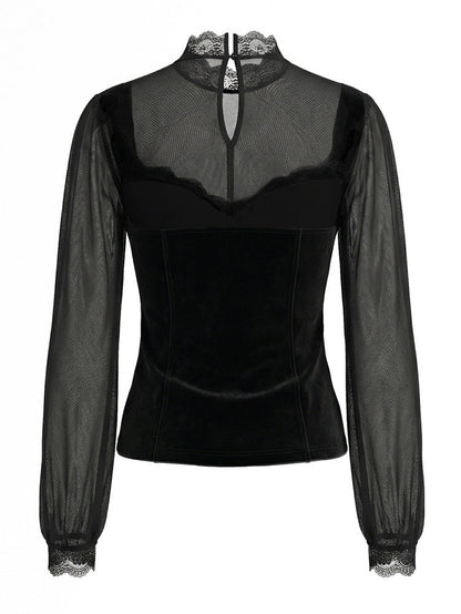 Vintage-style Bohemian Patchwork Lace And Stretch Velvet Top