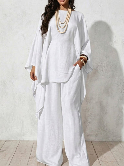 Loose-fit Casual Cotton-linen Blend Top And Trousers Two-piece Set