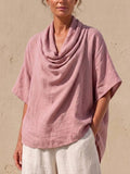 Drape-neck Linen-blend Loose-fit Drop-shoulder Top