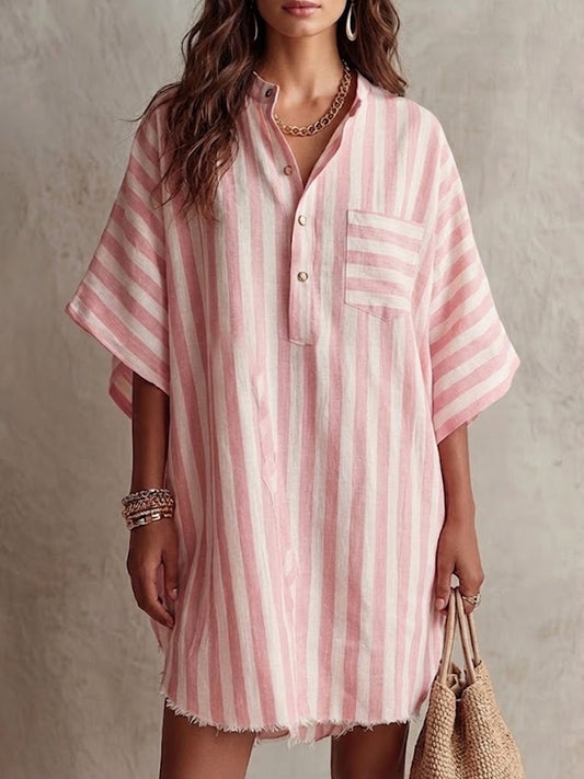 Relaxed-fit Striped Linen-cotton Shirt Dress