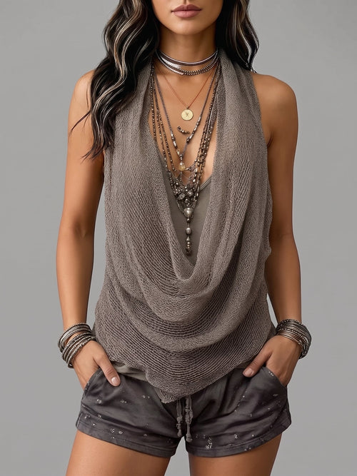 Casual & Sexy Knitted Tank Top Two-piece Set