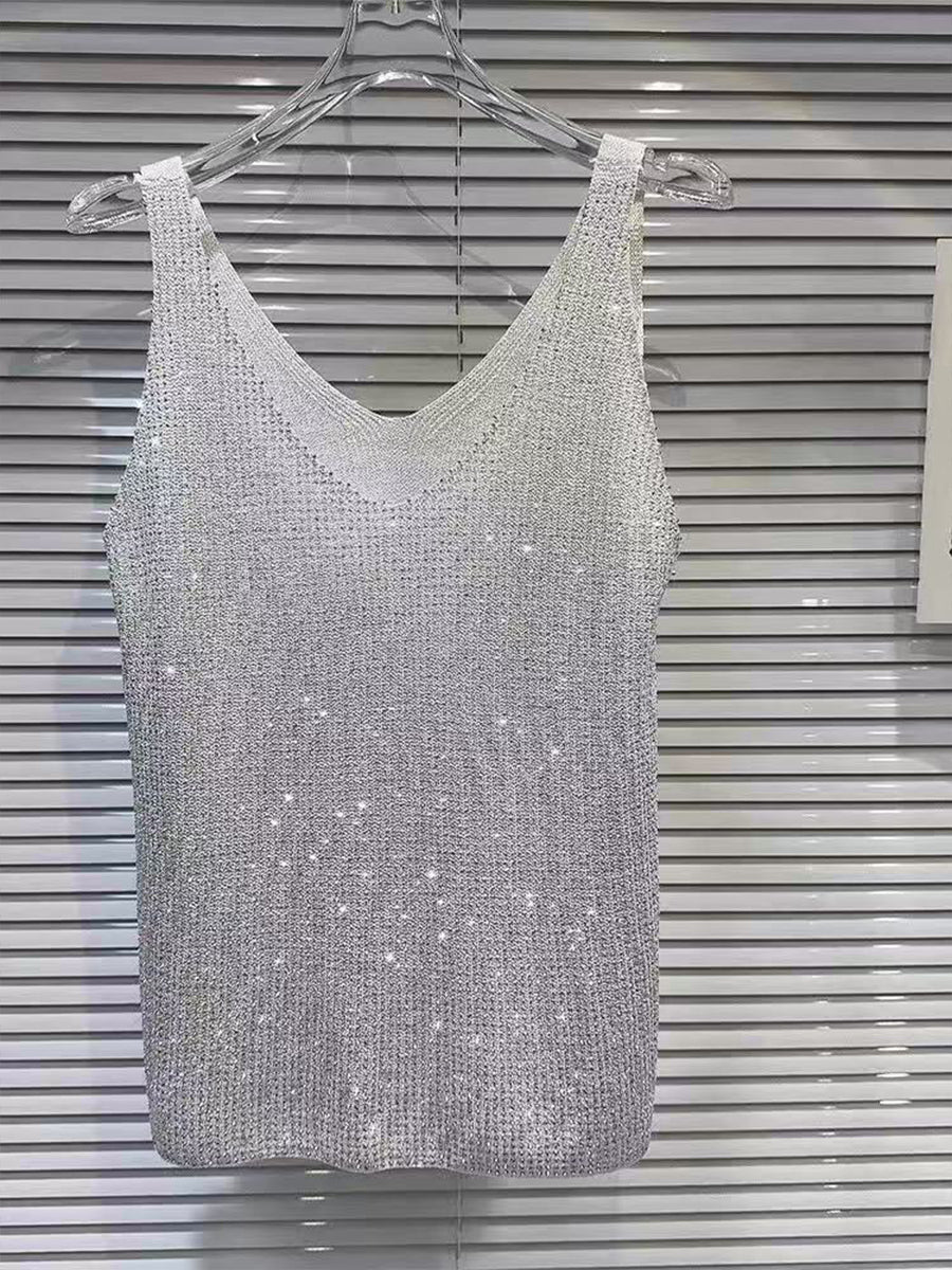 Stylish, Sparkling Rhinestone Knit Vest