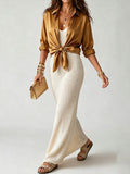 Luxe Satin Shirt & Knit Slip Maxi Dress Two-Piece Set