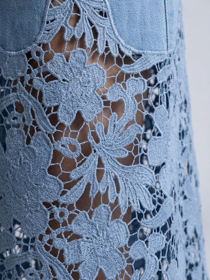 Stylish And Casual Patchwork Lace Denim Skirt