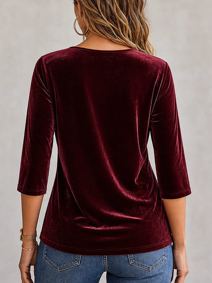 Wine Red Luxe Velvet Cowl Neck Top