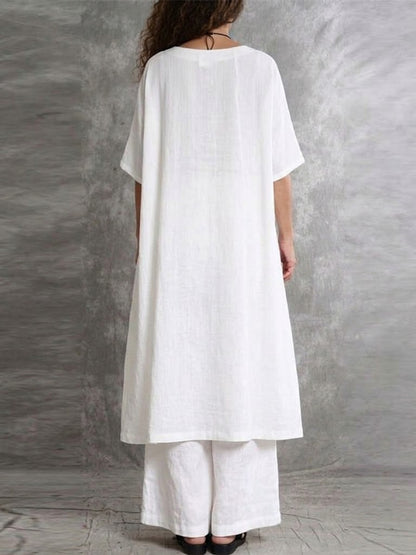 Casual Long Top And Pants Two-piece Set