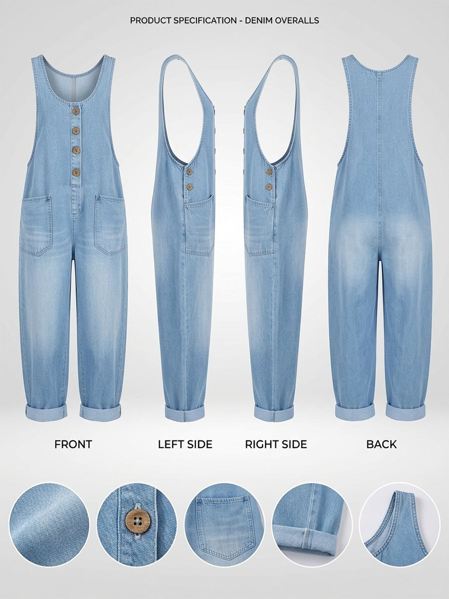Women's Casual Cotton Vest And Denim Jumpsuit