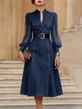 Stylish Denim Dress With Organza Sleeve Panels.