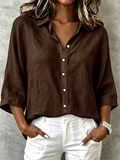 Minimalist Cozy Three-quarter Sleeve Cotton Linen Shirt